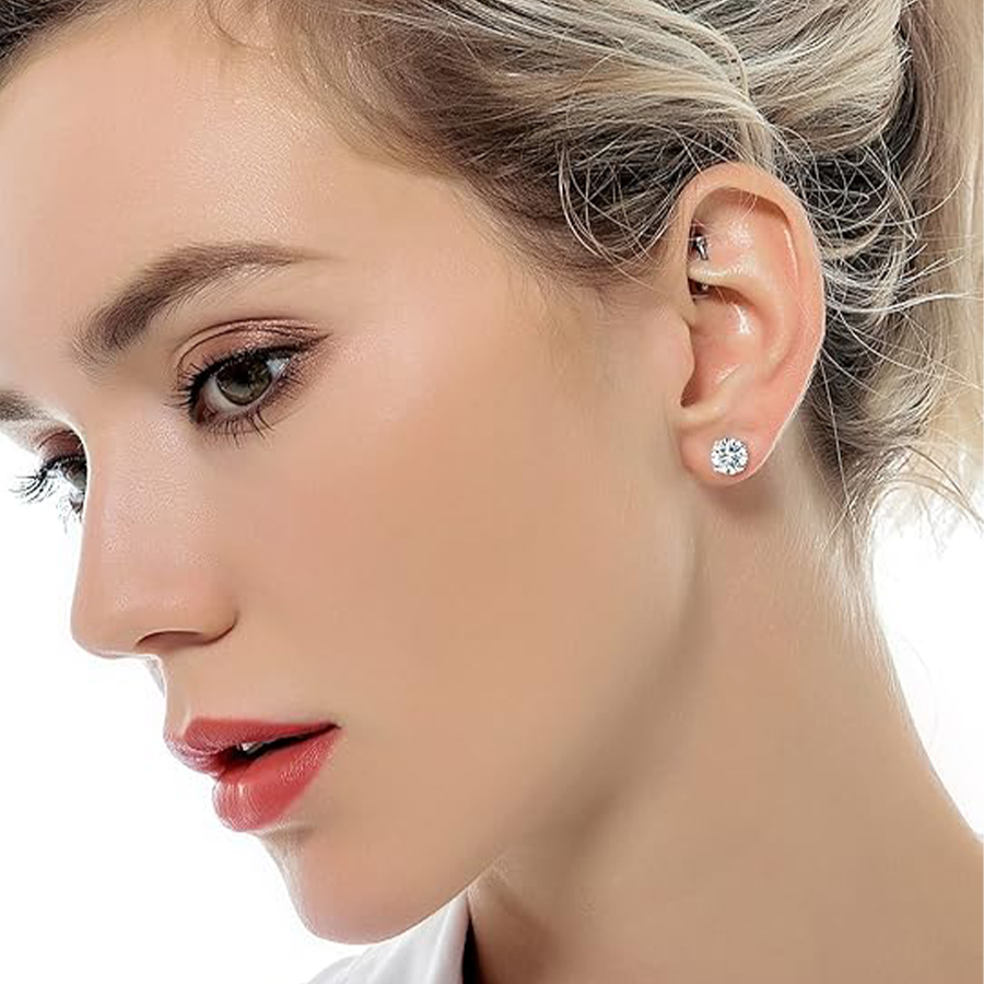 7 Pairs 20G Stainless Steel Stud Earrings Screw Back Round Cubic Zirconia Barbell Earring Set For Men Women 2MM-8MM Silver Tone