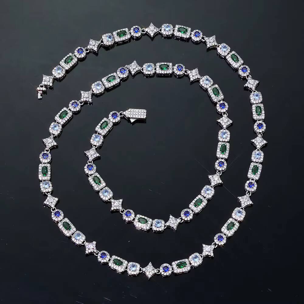 Eskeem 6mm Star Geometric Chain Necklace High Quality Brass Iced Out Colorful Zircon Hip Hop Fine Jewelry