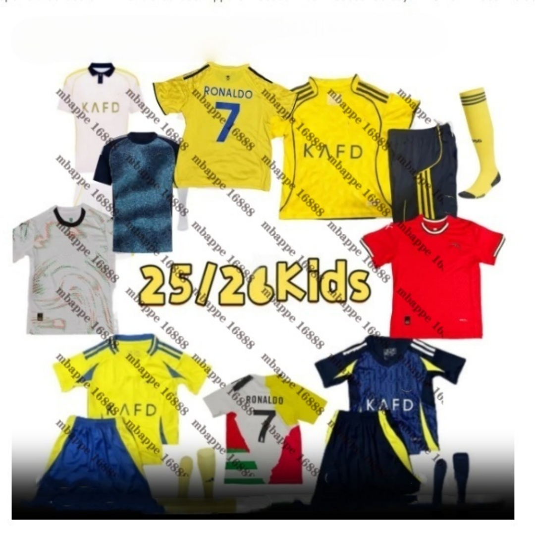25 26 Al Nassr FC soccer Jerseys Ronaldo Kids Kit child uniform 2025 2026 Home yellow CR7 boys Football shiirt T Al-Nassr away MARTINEZ GHAREEB