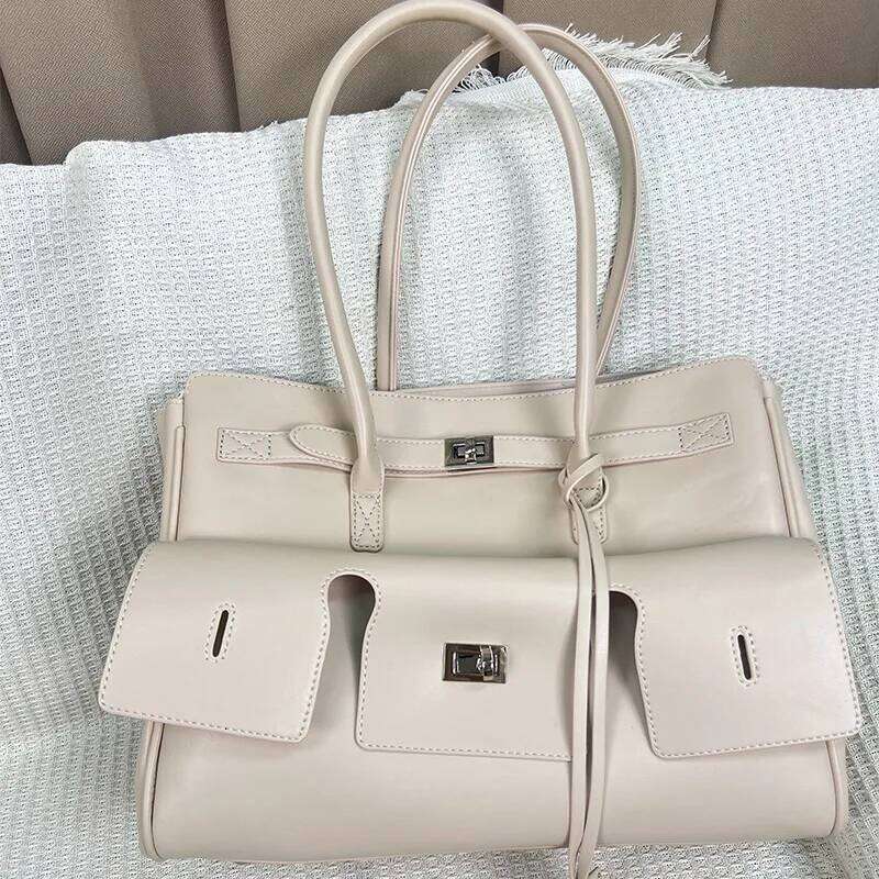 Brand Black Large Capacity Travel Lage High Quality Square Buckle Design Shoulder Handbag Shopper Women Bag