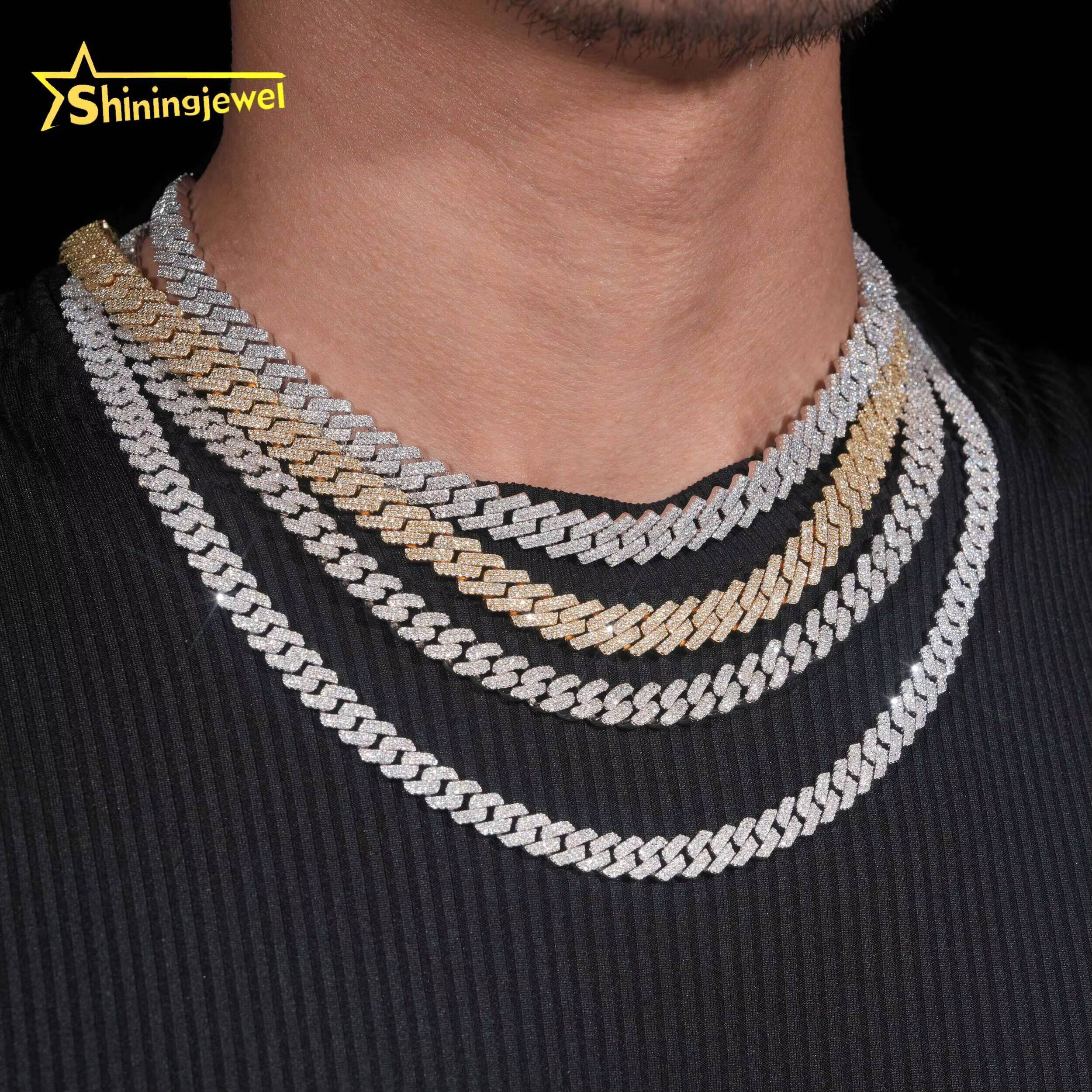 Ready to Ship Hip Hop Jewelry 925 Sterling Silver Gold Plated Pass Diamond Test VVS Moissanite Iced Cuban Link Chain Necklace