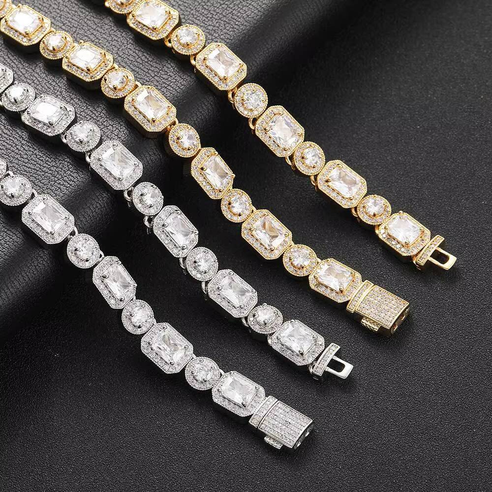 10mm Men Women Choker Necklace Jewelry Iced Out Bling Mix Square Round CZ Diamond Clustered Tennis Chain