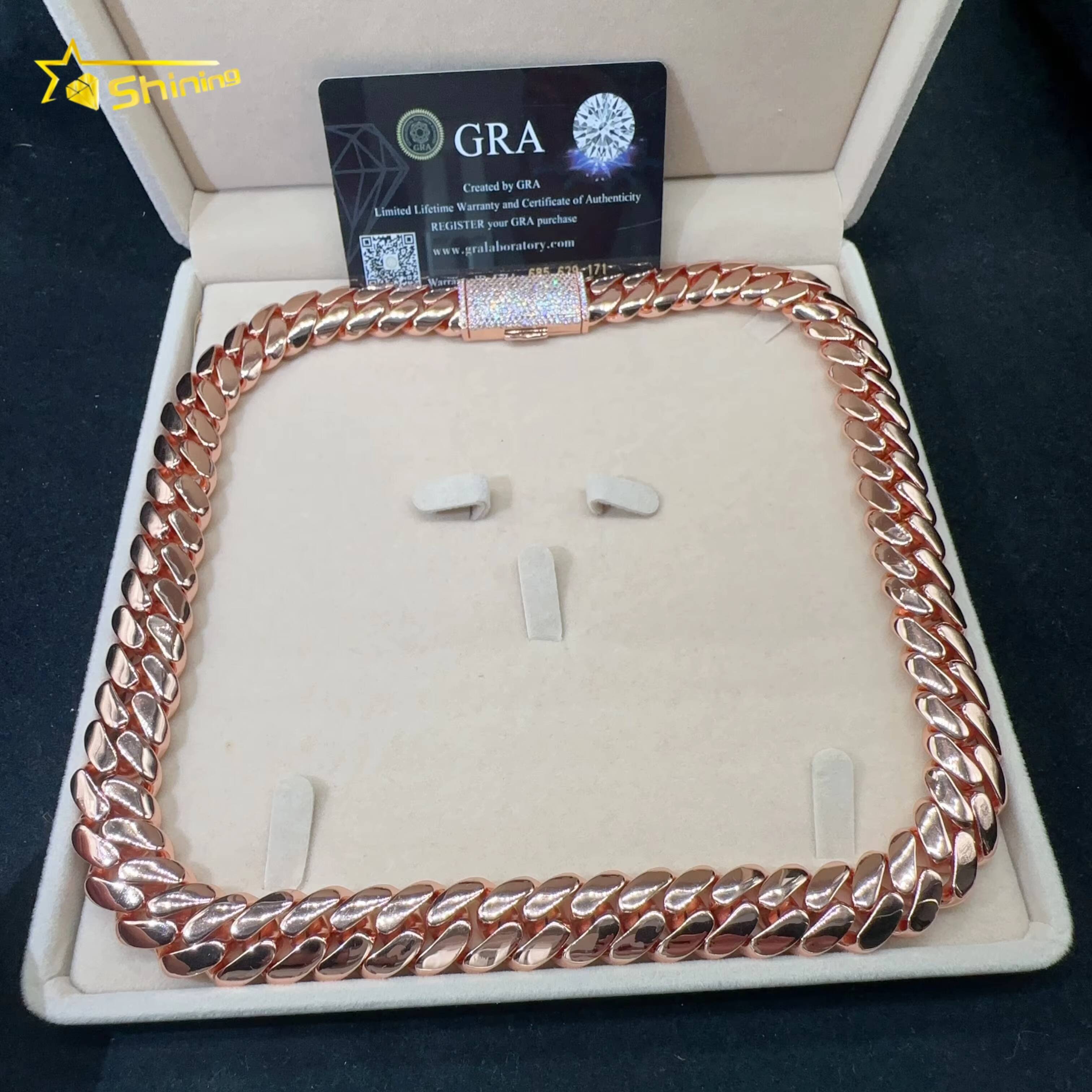 Fine Jewelry Custom Rose Gold Plated 925 Sterling Silver Luxury Hip Hop Cuban Link Chain