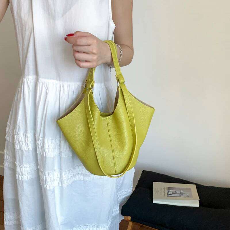 Branded Shoulder Bucket Bag Set For Women 2-In-1 Soft PU Leather Pure Color Large Capacity Shopper Tote Designer Handbags