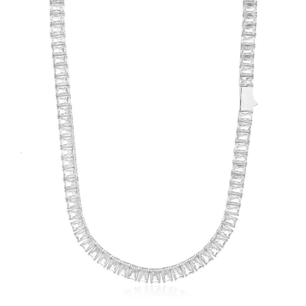 Eskeem 925 Silver Tennis Chain Necklace 6mm Iced Out Baguette VVS Moissanite Hip Hop Fine Luxury Jewelry