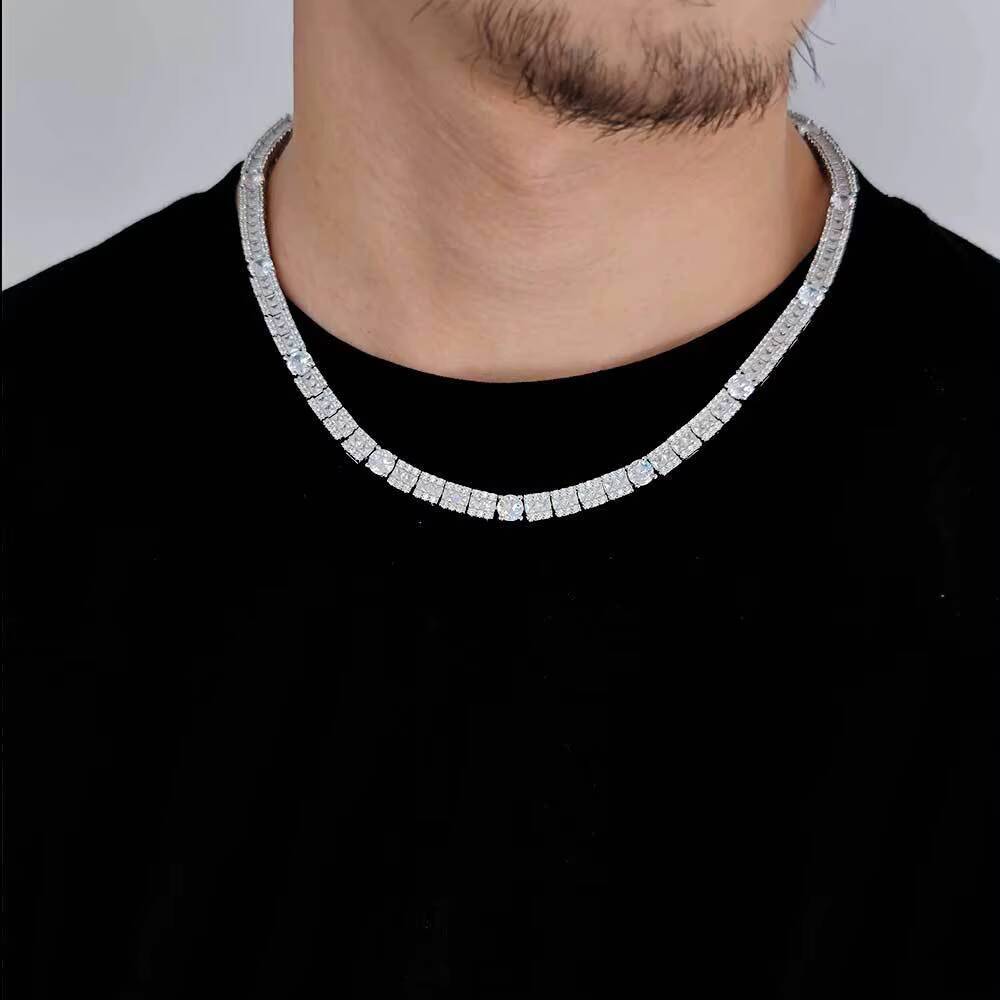 Luxury 6mm Diamond Choker Necklace Chain Platinum Plated Mix Setting Baguette CZ Tennis Chain