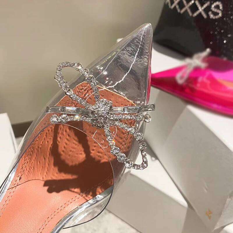 2025 Summer Pointed Crystal Fairy Ladies Wind Rhinestone Butterfly-Knot Transparent High Heel Women Sandals