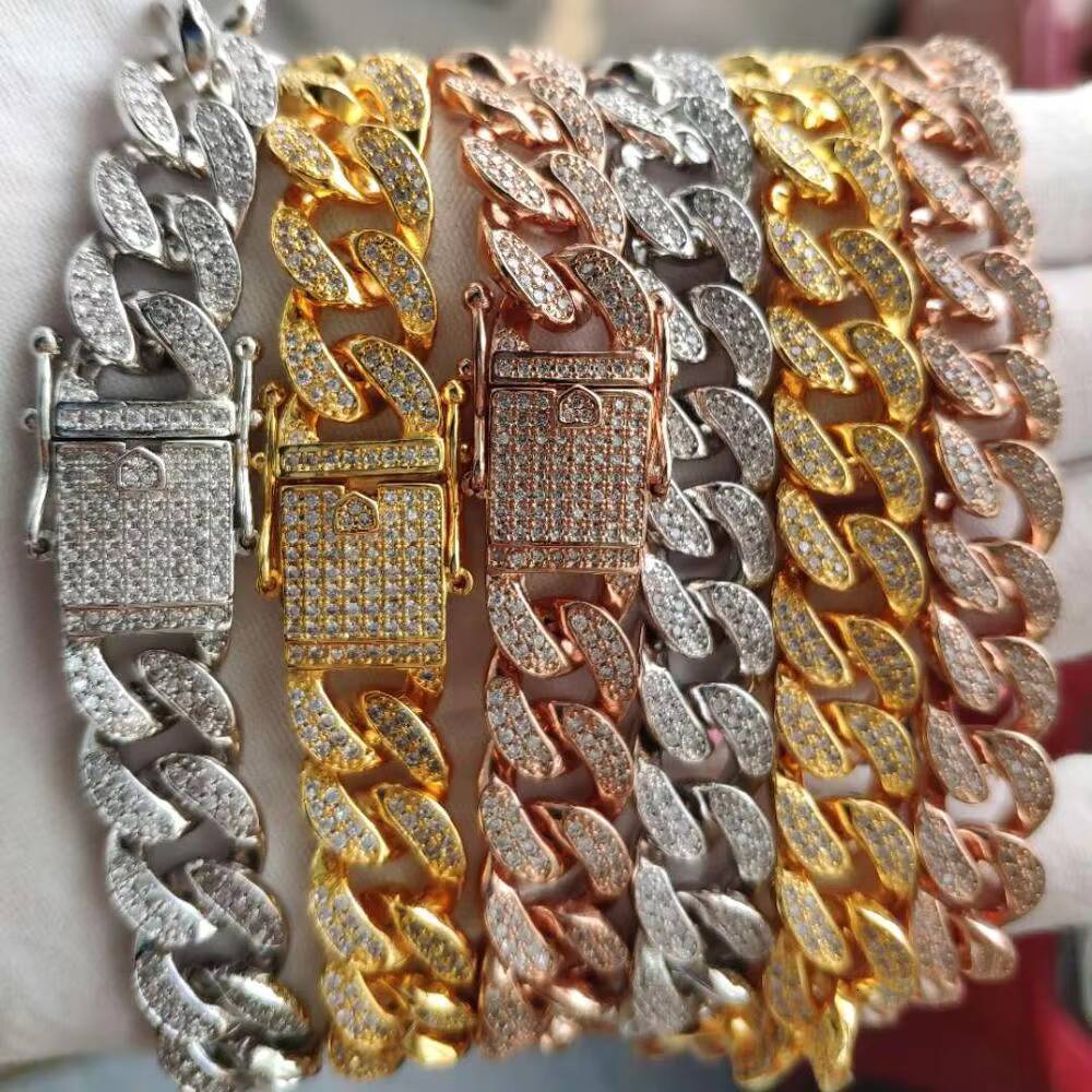 Hiphop Choker Necklace 12MM Wide Iced Out Micro Pave Lab Diamond Miami Cuban Link Chain Necklace for Unisex