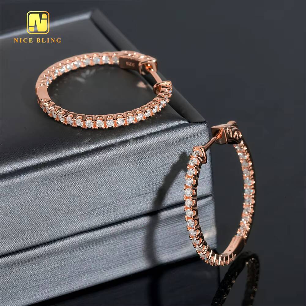 Factory Price Big Hoop Iced Out Moissanite Earrings 925 Sterling Silver Moissanite Diamond Hoop Earrings Women