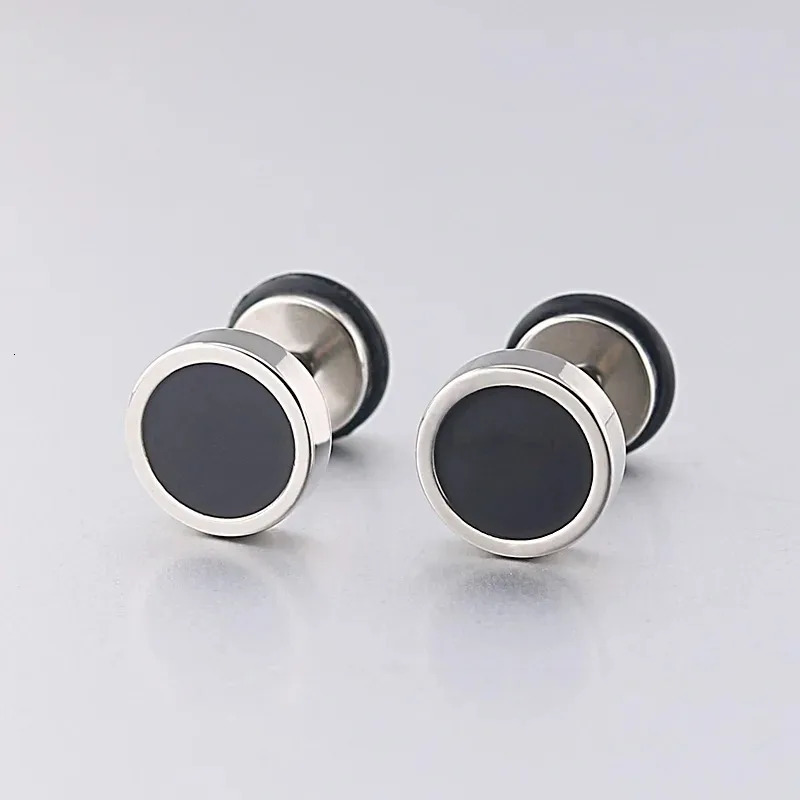 2pcs 16G Steel Mens Earings Round Black Oil Drip Stud Earrings For Men Fashion Stainless Steel Punk Jewelry Gift 250829