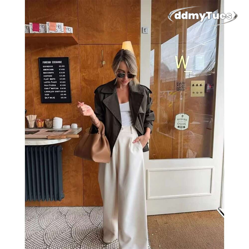 Designer Clothes Ladies Vintage Cropped Trench Spring Autumn Jacket Women Streetwear Double Breasted Long Sleeve Top Female Chic Coat Outfits ddmythur
