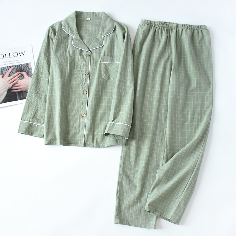 Unisex Washed Cotton Casual Sleepwear Set - Comfortable Matching Couples' PJ Tops & Bottoms with Long Sleeves