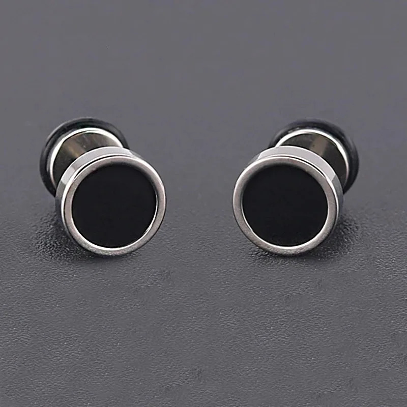 2pcs 16G Steel Mens Earings Round Black Oil Drip Stud Earrings For Men Fashion Stainless Steel Punk Jewelry Gift 250829