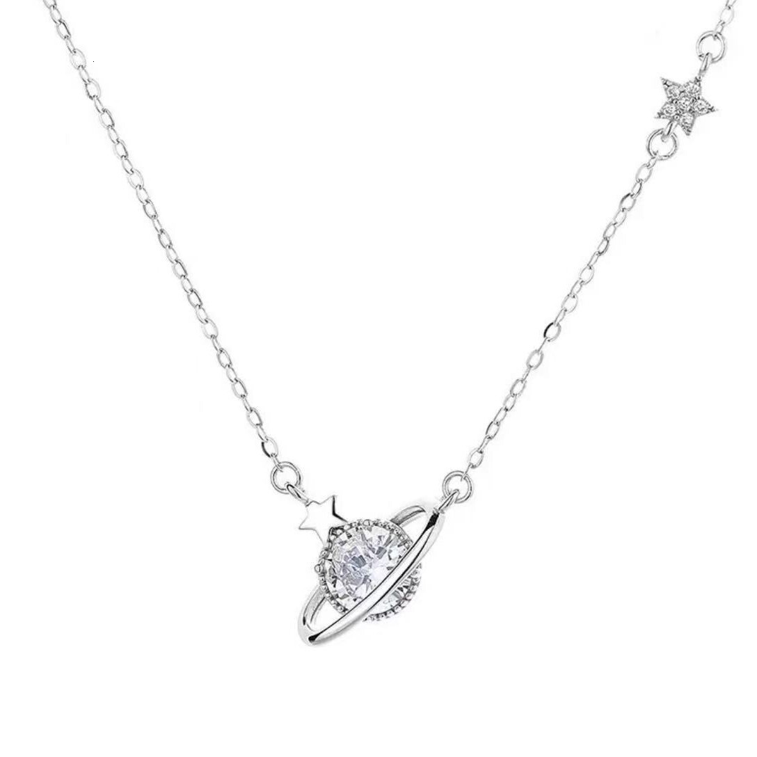 Luxury Brand Designer Jewelry S925 Sterling Silver Planet Necklace For Women Inlaid With Zircon Pendant Elegant Light Luxury European And American Hot