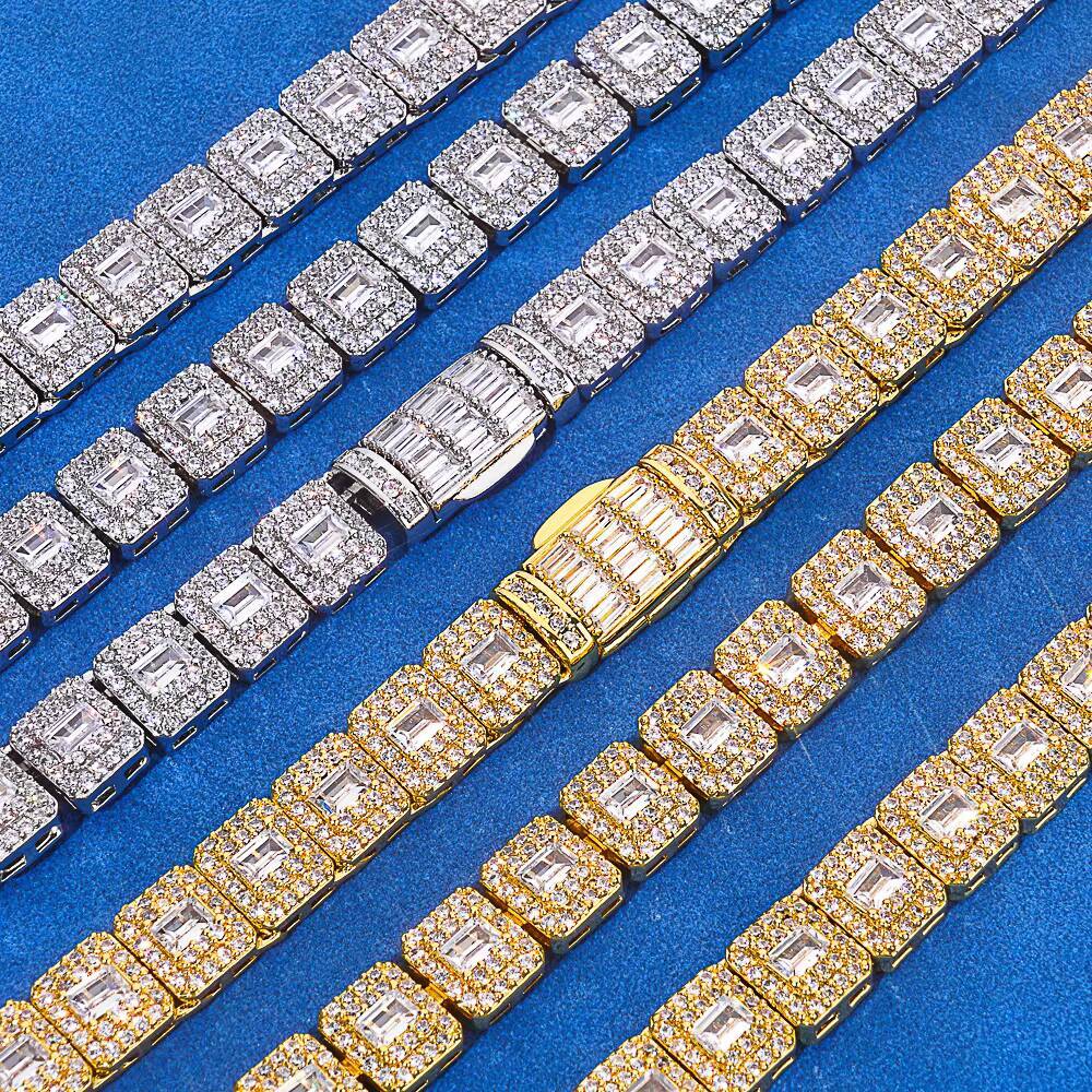 Eskeem Hip Hop Tennis Chain 925 Silver Mixed Inlay Baguette Cut VVS Moissanite Necklace Iced Out Silver Plated Fine Jewelry