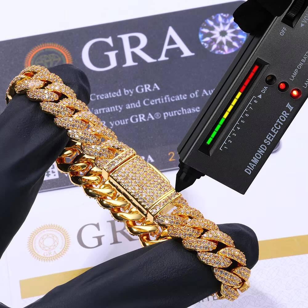 Eskeem Luxury Fashion Chain 925 Sterling Silver Moissanite Cuban Link Bracelet 10mm Prong Brilliant Jewelry Diamond Test Passed