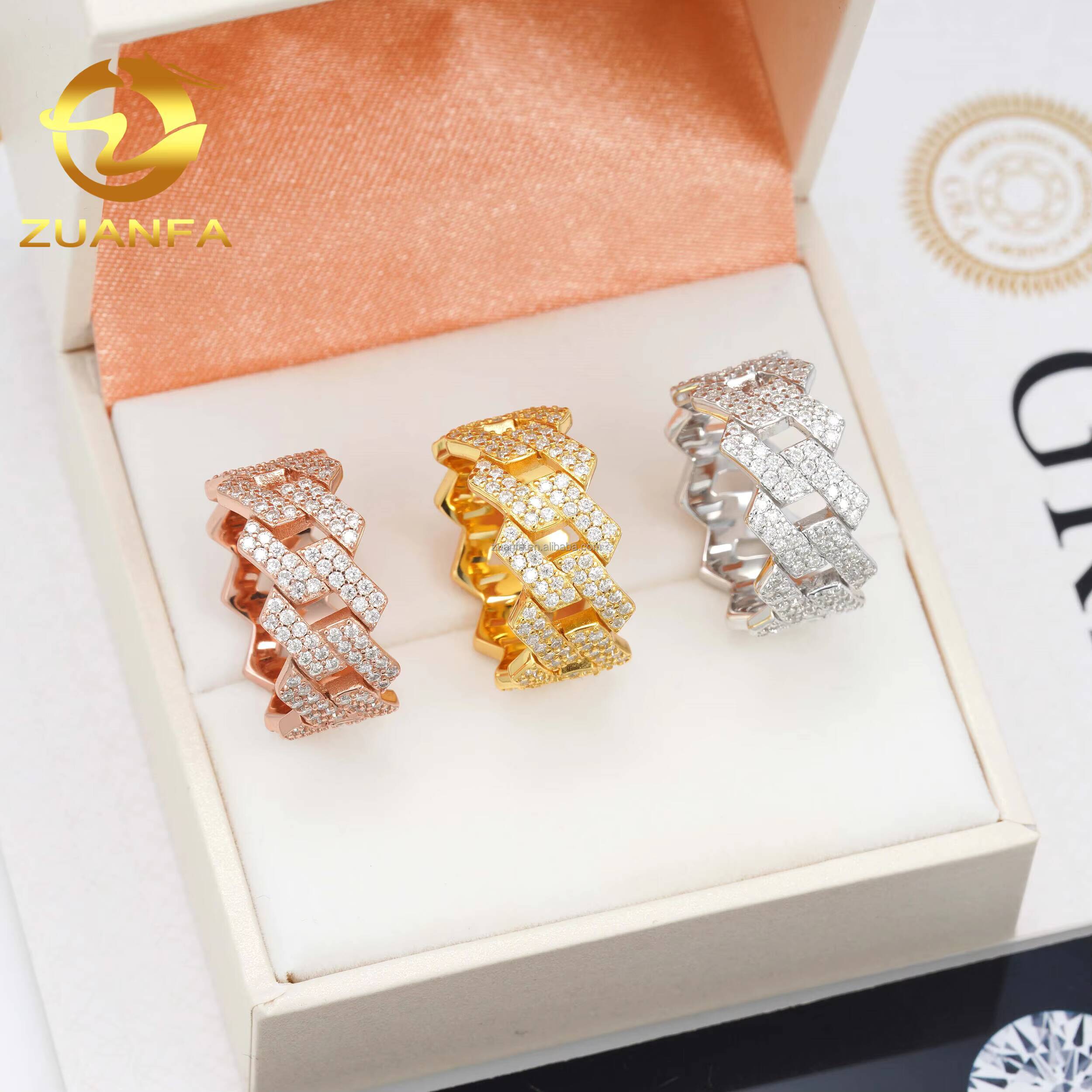 Wholesale Price 925 Sterling Silver GRA Certificates Pass Diamond Tester Moissanite Iced Out Jewelry Hip Hop Cuban Band Ring