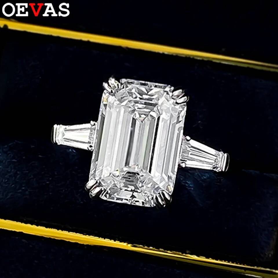 OEVAS 913mm Emerald Cut Zircon Ring For Women 100 S925 Sparkling Wedding Engagement 3stone Band Party Fine Jewelry