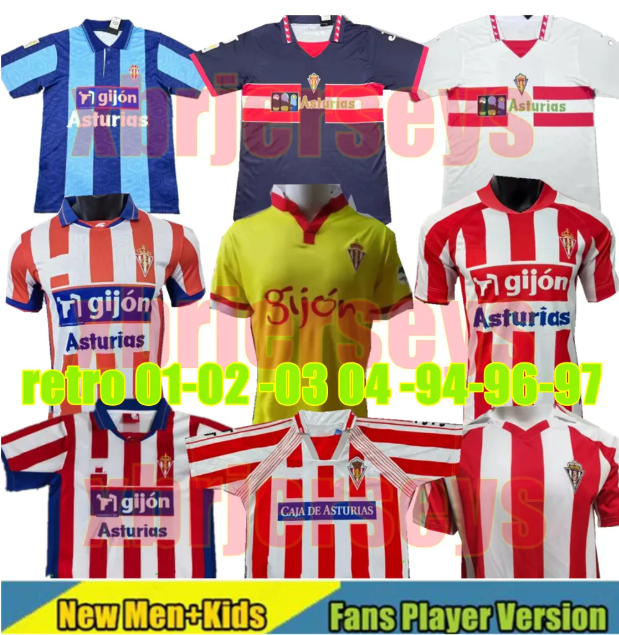 25 26 Sporting de Gijon Soccer Jerseys COTE CAICEDO P.GARCIA KRAVET SCAMPOS JUAN VILLAR DYEGO SOUSA J.BERROCAL 02 03 08 09 97 GijoN Men Kids de Football shirts
