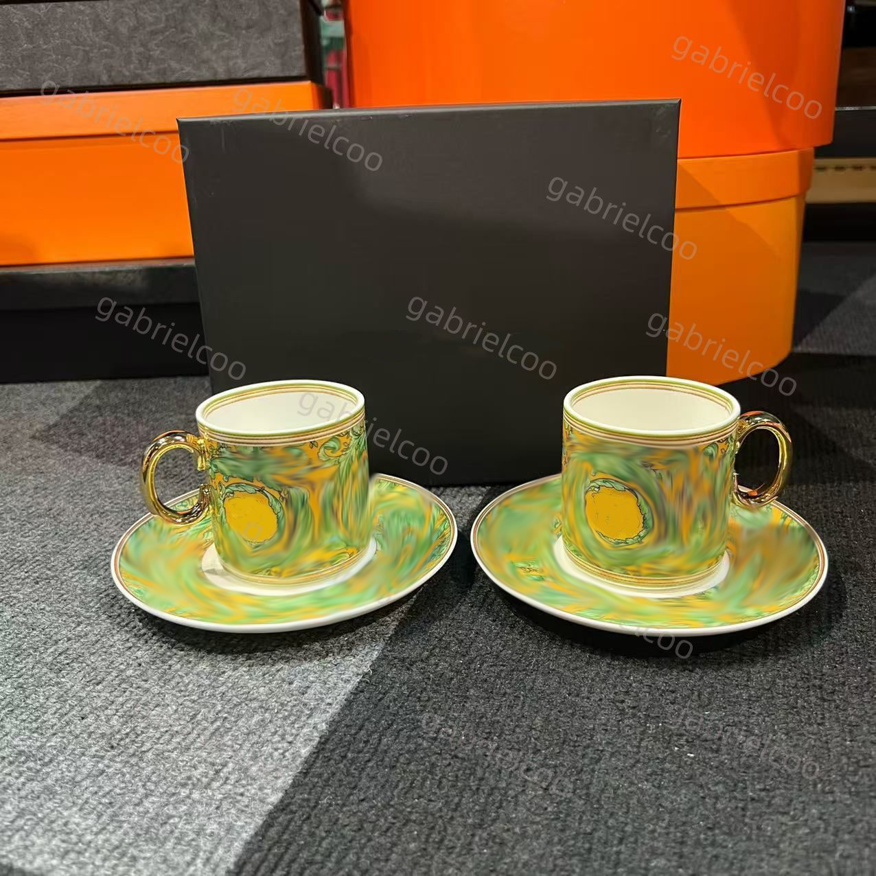 Designer Coffee Cup and Saucer French Style Gold Trim Coffee Cups Luxury Bone China Tea Set with Saucers, Gift Boxed