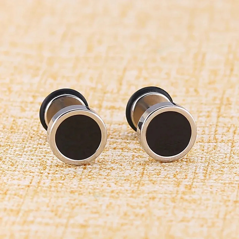 2pcs 16G Steel Mens Earings Round Black Oil Drip Stud Earrings For Men Fashion Stainless Steel Punk Jewelry Gift 250829