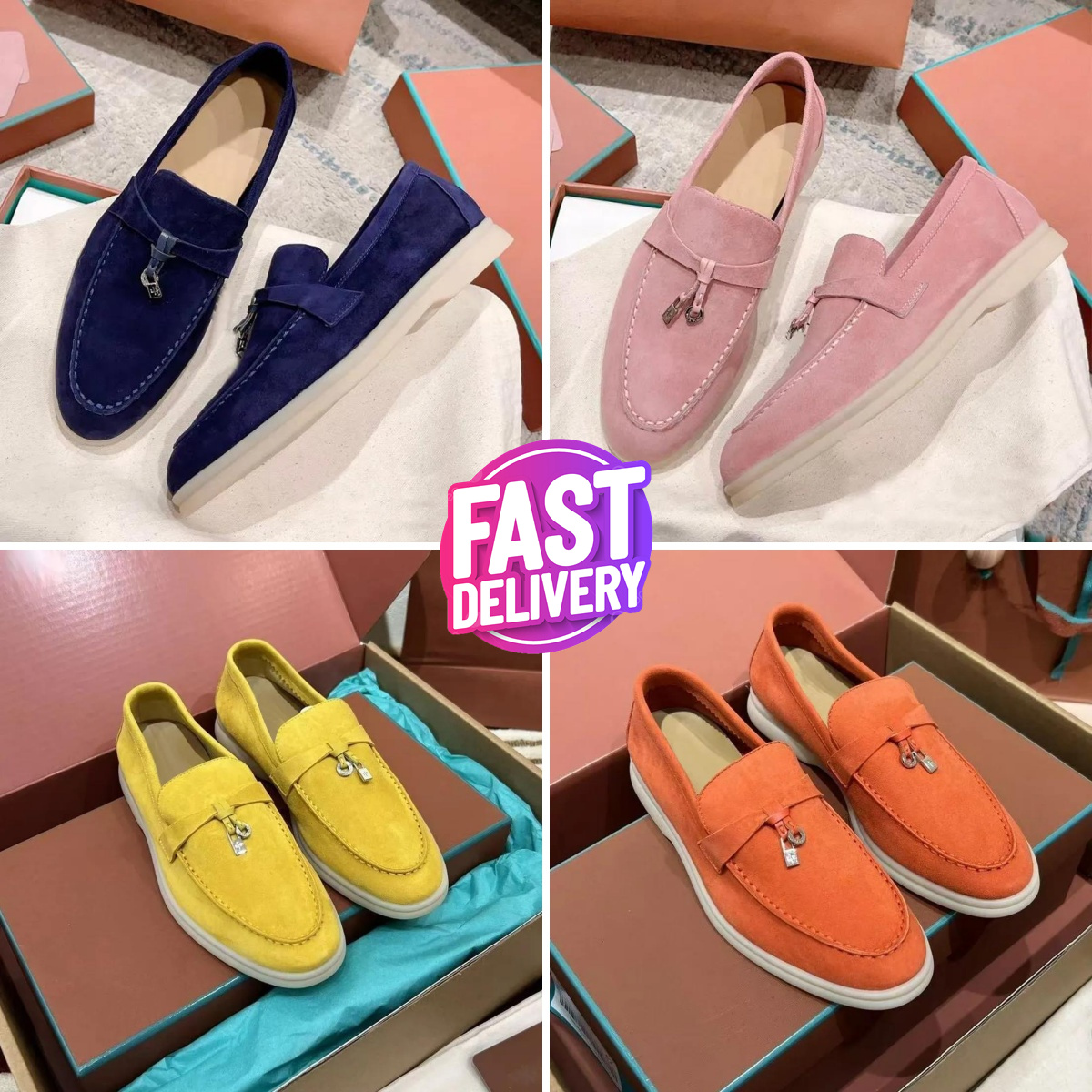 Designers Men dress shoes Women Embellished Walk Suede Loafers Slippers Summer Couples Genuine Leather Casual Ltaly Shoes