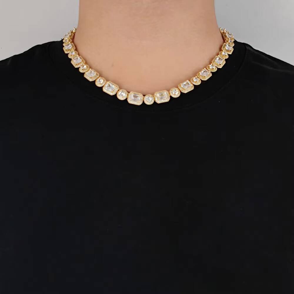 10mm Men Women Choker Necklace Jewelry Iced Out Bling Mix Square Round CZ Diamond Clustered Tennis Chain