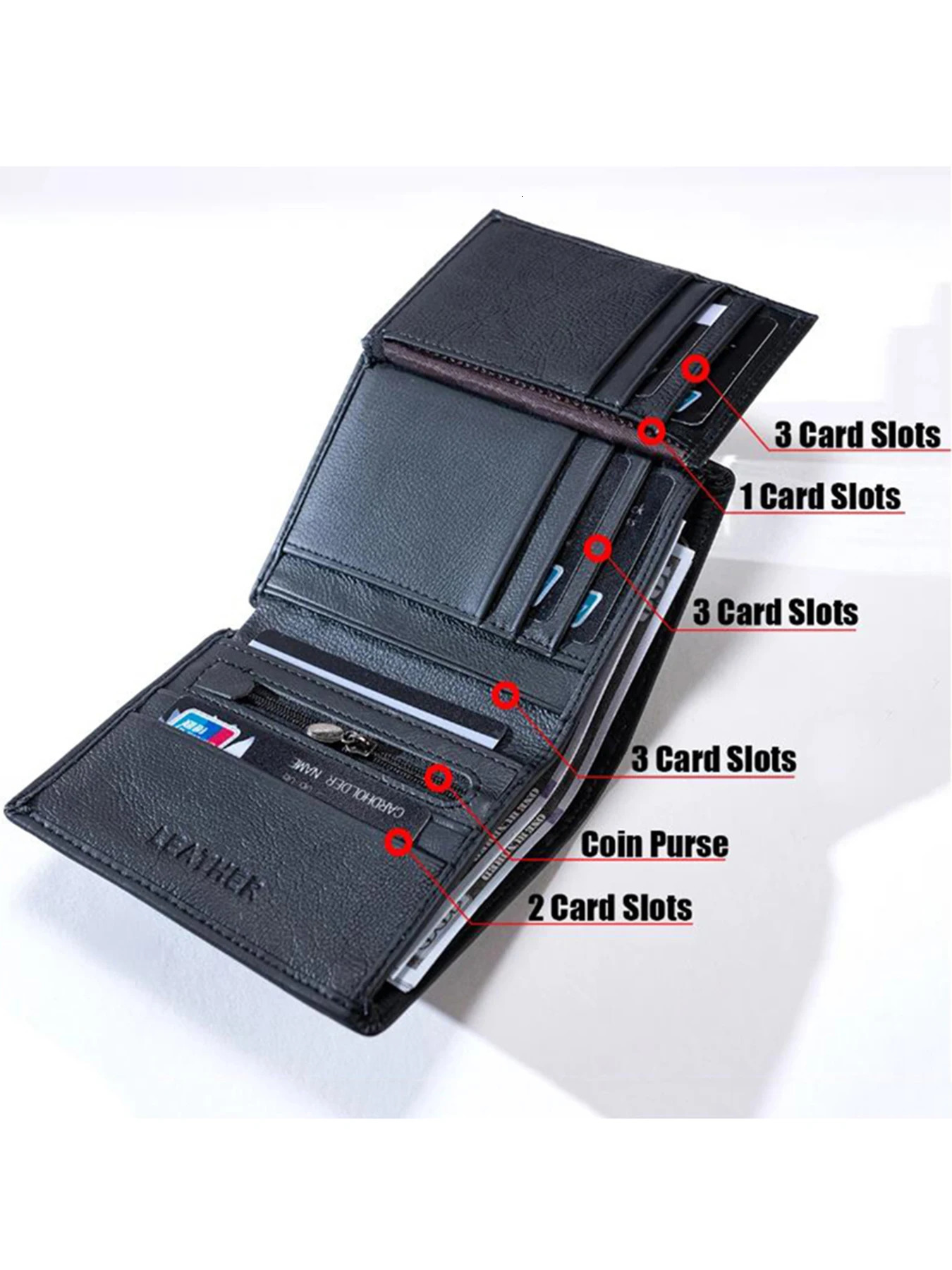 Mens Wallet business vertical Man Genuine Leather Wallet Zipper Card Holder Money Bag Antitheft RFID Wallet Male Coin Purse250901