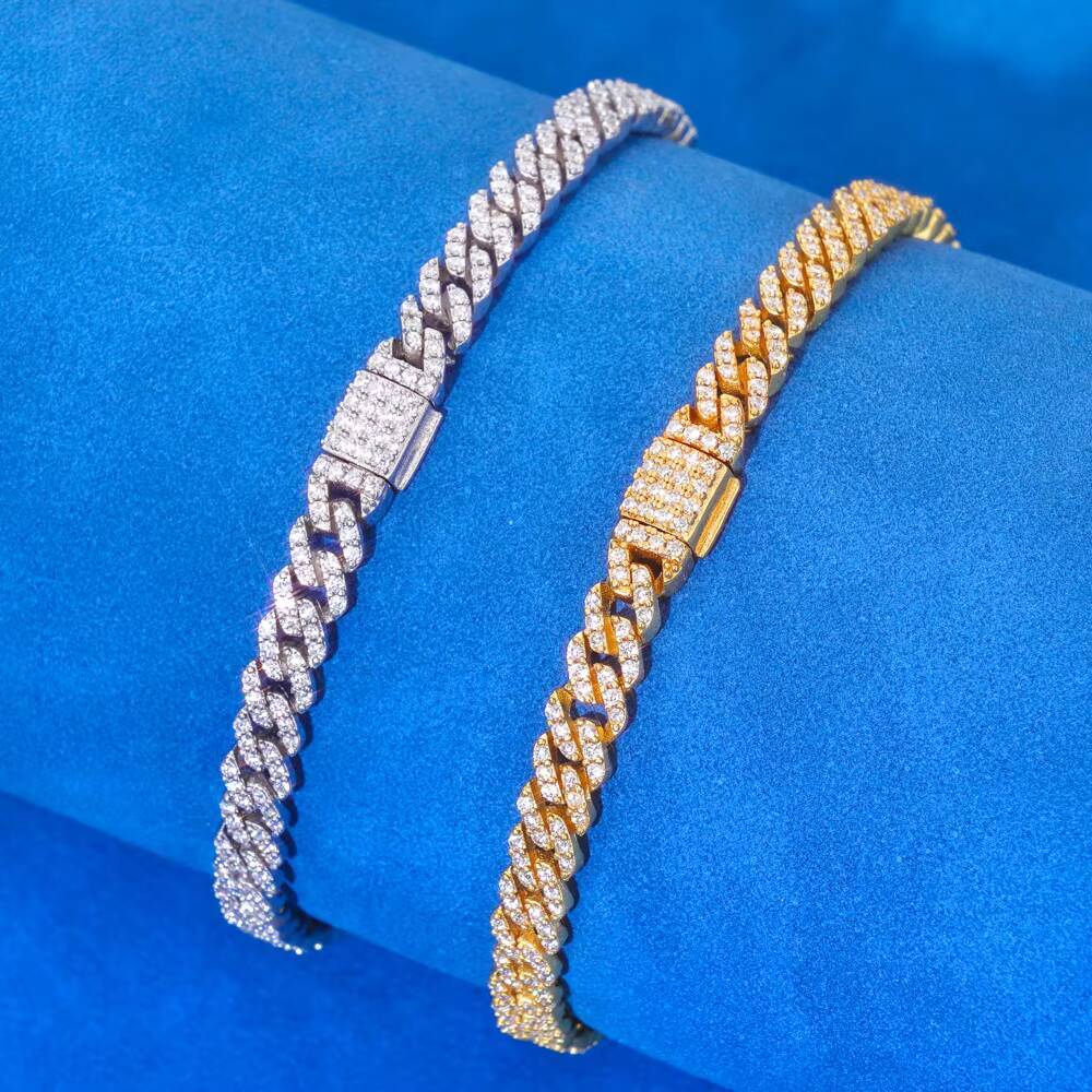 Eskeem Thin Cuban Link Bracelet 5mm 925 Silver Iced Out VVS Moissanite Flip Lock Clasp Hip Hop Fine Jewelry
