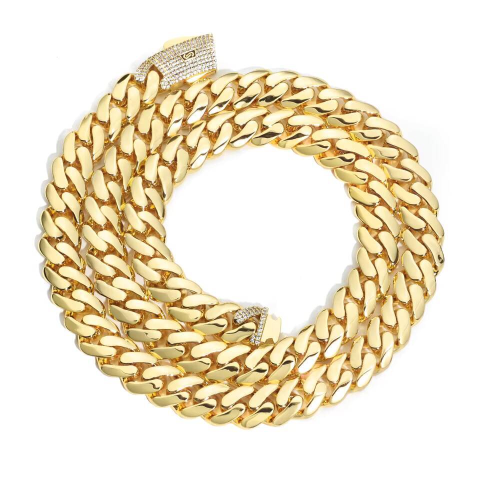 European American Trendyy HipHop 14K Gold Glossy Cuban Chains Necklace Mens Versatile Personalized Fashion Accessories