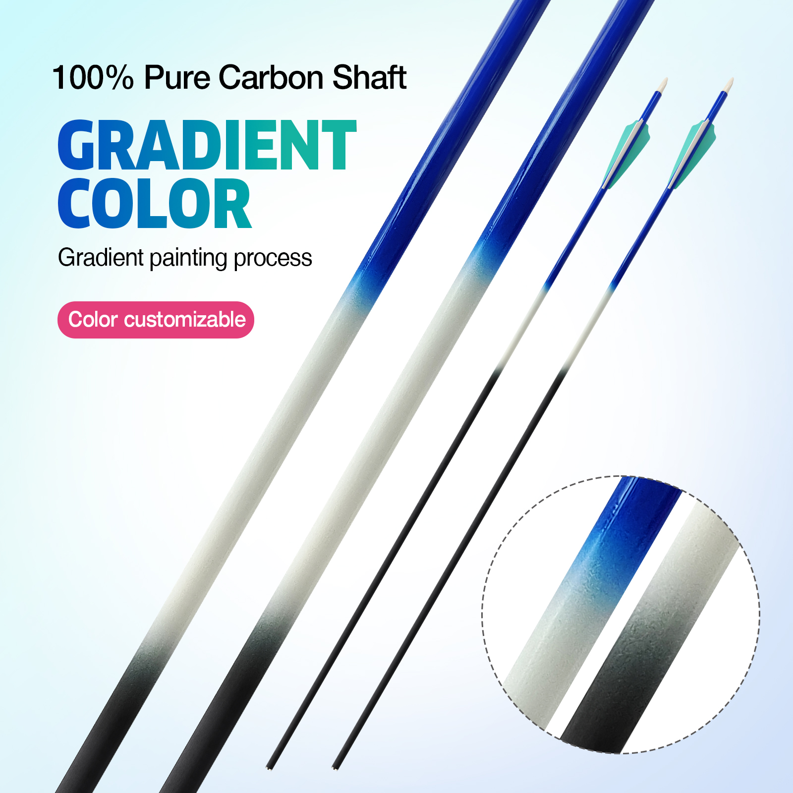 New Arrival ID 6.2mm Carbon Targeting Arrows Gradient Arrow Shaft 31inch Training Arrows for Recurve Bow & Compound Bow Spine 350-1300 12Pcs, 6Pcs