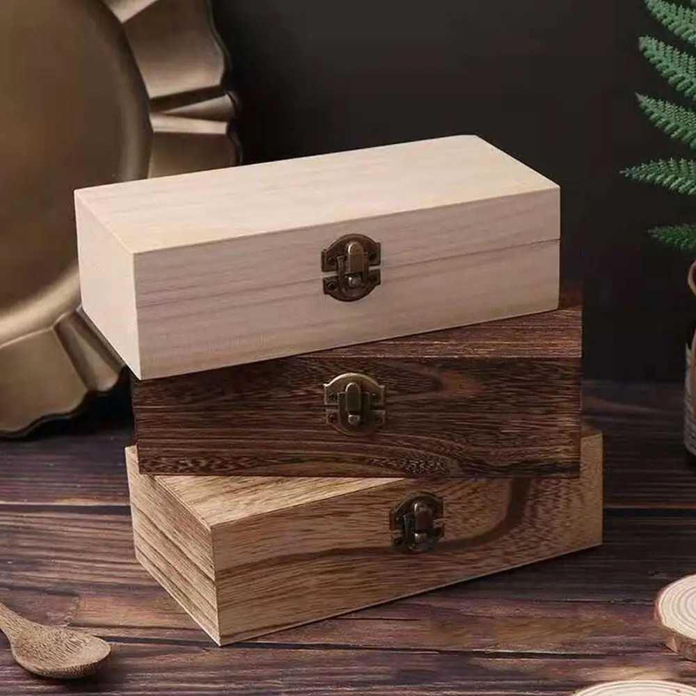 High Quality Wooden Rectangular Wooden Box Vintage Flip Lid Craft Box Pine Treasure Chest Storage GBuChaJia