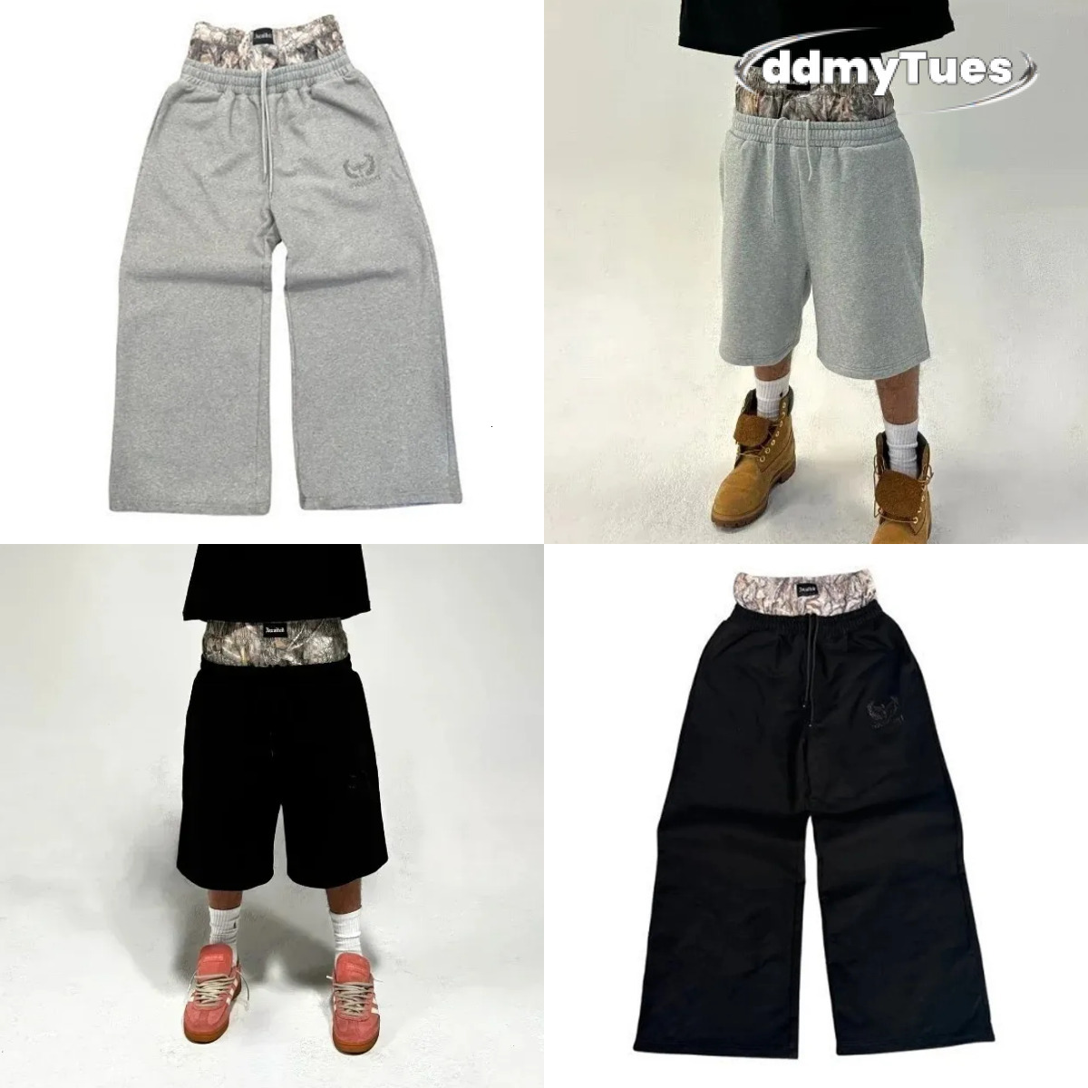Men's Pants Double Cuffs Baggy Joggers Black Oversized Drawstring Flannel Lined Elastic Waistband Casual Streetwear Workout Daily Petite Y2K ddmythur ddmythur