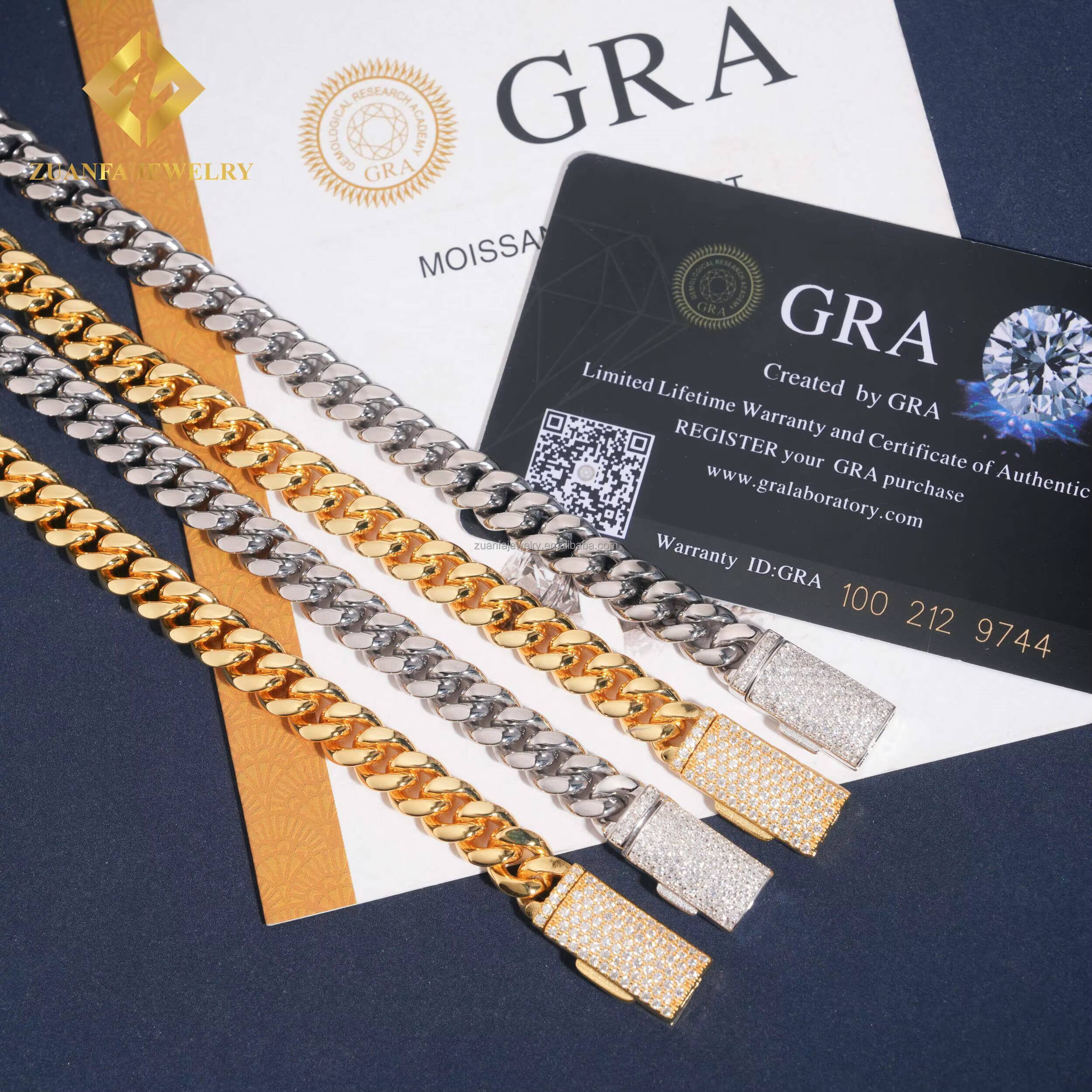 Hot Selling 8mm Iced Out Man Hip Hop Jewelry 14k Gold Plated 316L VVS1 Moissanite Diamond Miami Plain Chain Cuban Link Chain