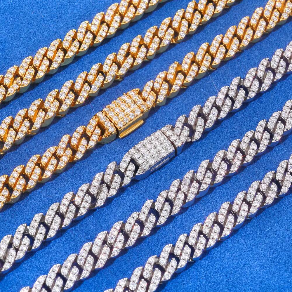 Eskeem Hip Hop Necklace S925 Silver Iced Out VVS Moissanite Cuban Link Chain 5mm Flip Buckle Single Row Thin Cuban Chain Jewelry