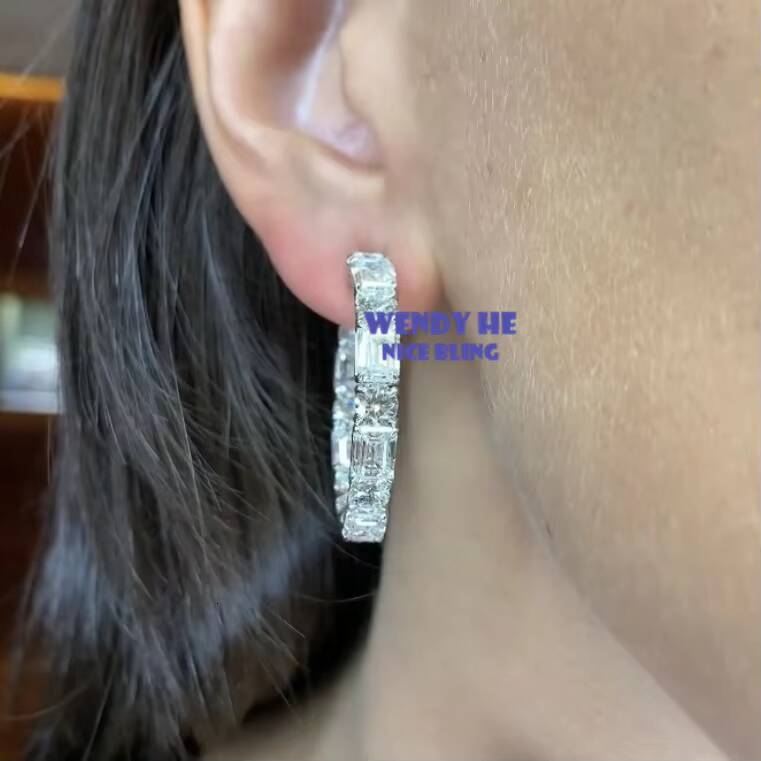 Luxury Design S925 Sterling Silver Moissanite Diamond Earrings Women Fashion Jewelry Hoop Earrings