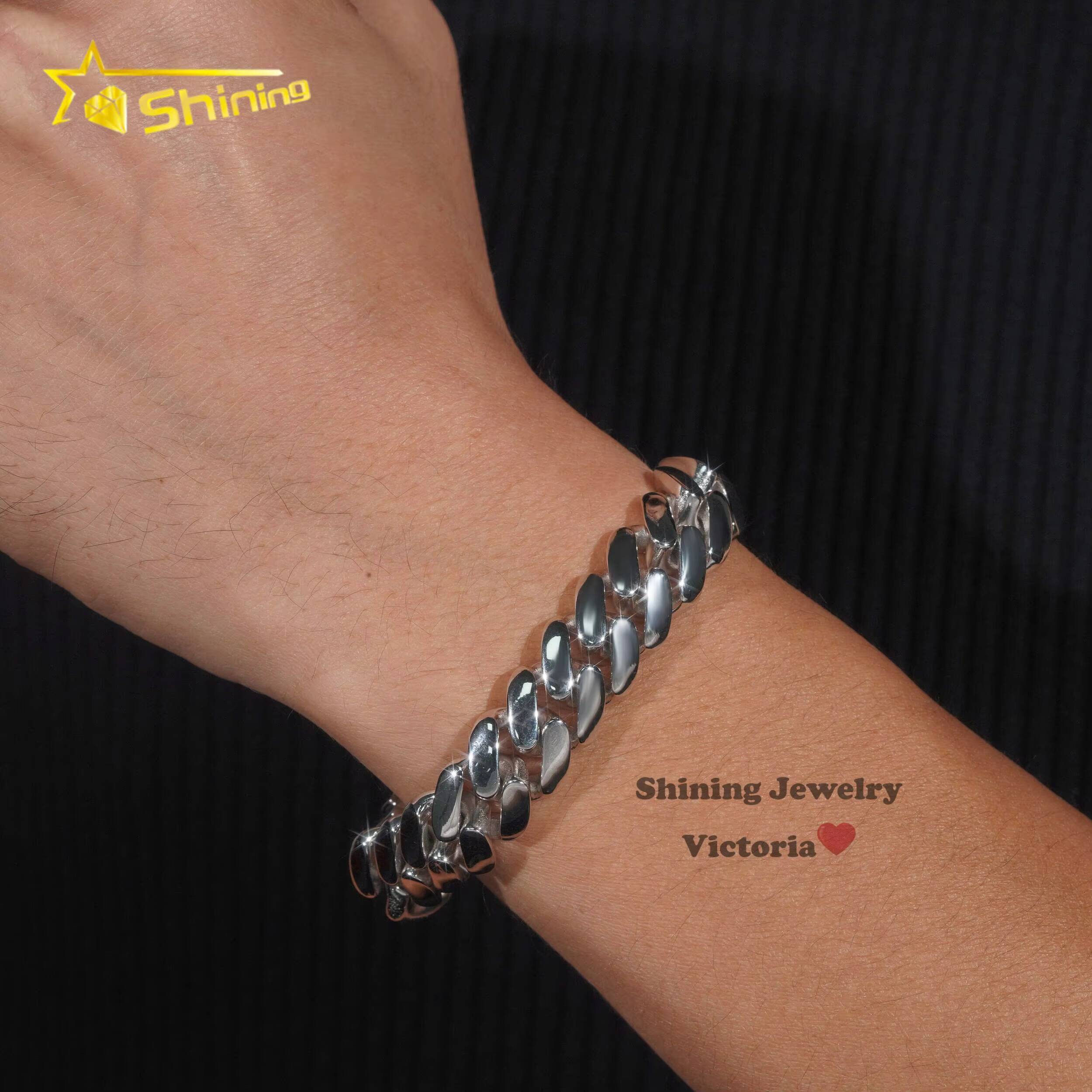 Iced Out Custom Rapper Style Hip Hop Jewelry 12MM Moissanite Lock 925 Hand Made Tight Link Plain Cuban Link Bracelet