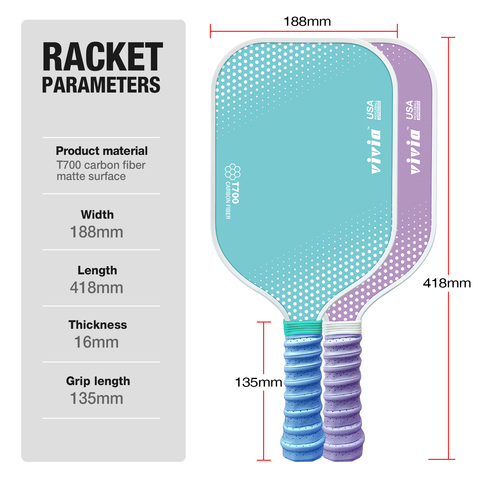 Carbon Fiber Pickleball Paddle with 16mm Polymer Honeycomb Core for Enhanced Power & Control