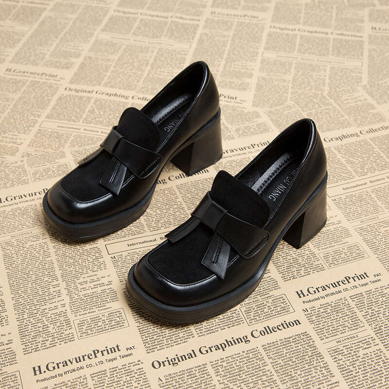 Early Autumn New Loafers Thick High Heel Women's Designer Shoe Brown Leather Shoes