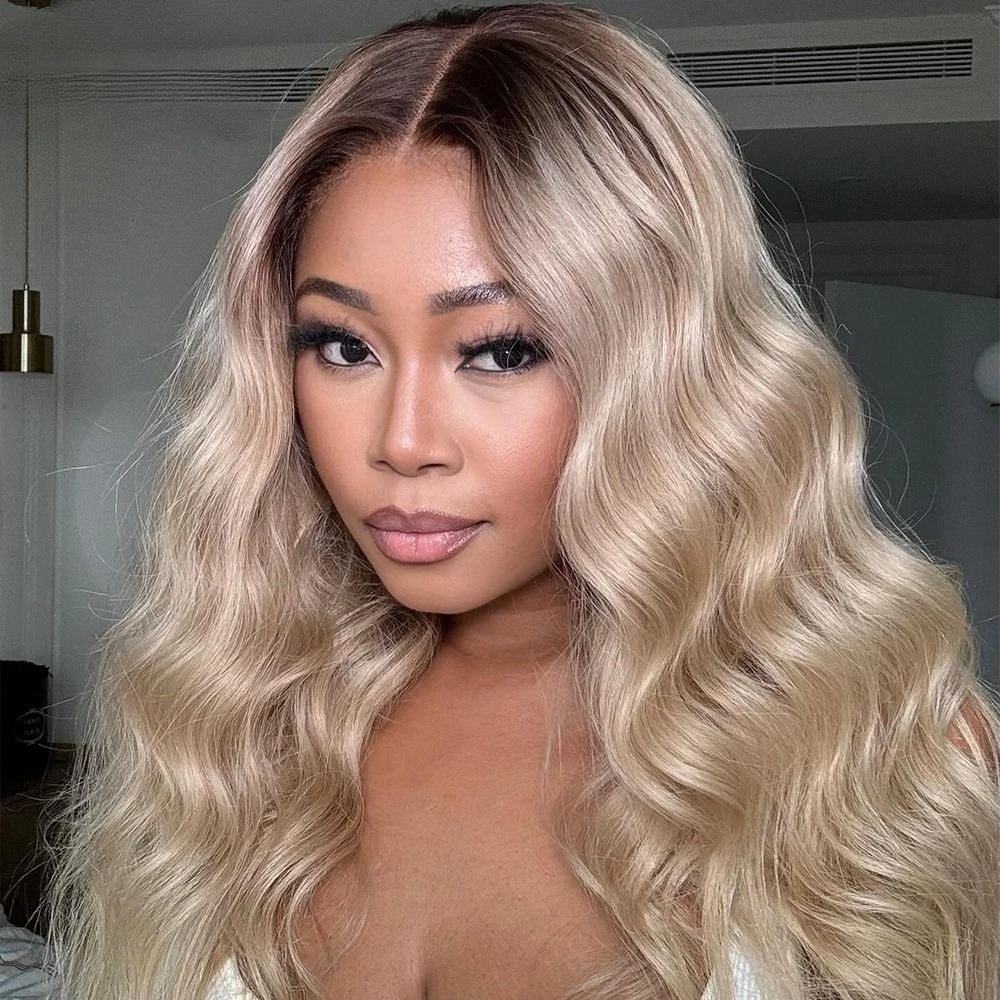 Ash Blonde Colored Human Hair Wig Platinum Blond Body Wave Human Hair Wigs For Women HD Transaprent 13x4 Lace Front Wig 220% Ready Go Synthetic - view 4