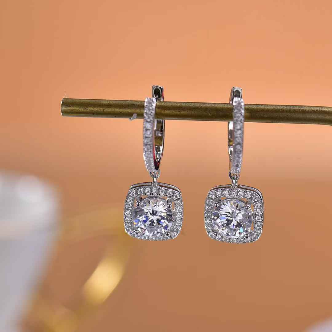 Luxury Square framed Moissanite Huggie Earrings Sparkling Embellished Hoop Earrings for Women Hypoallergenic Sterling Silver Jewelry