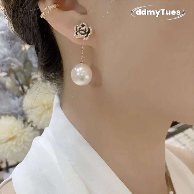 Camellia New Trendy Elegant High-end Feel Two-Way Wear Rose Pearl Earrings Exquisite Versatile Ear Jewelry ddmythur ddmythur