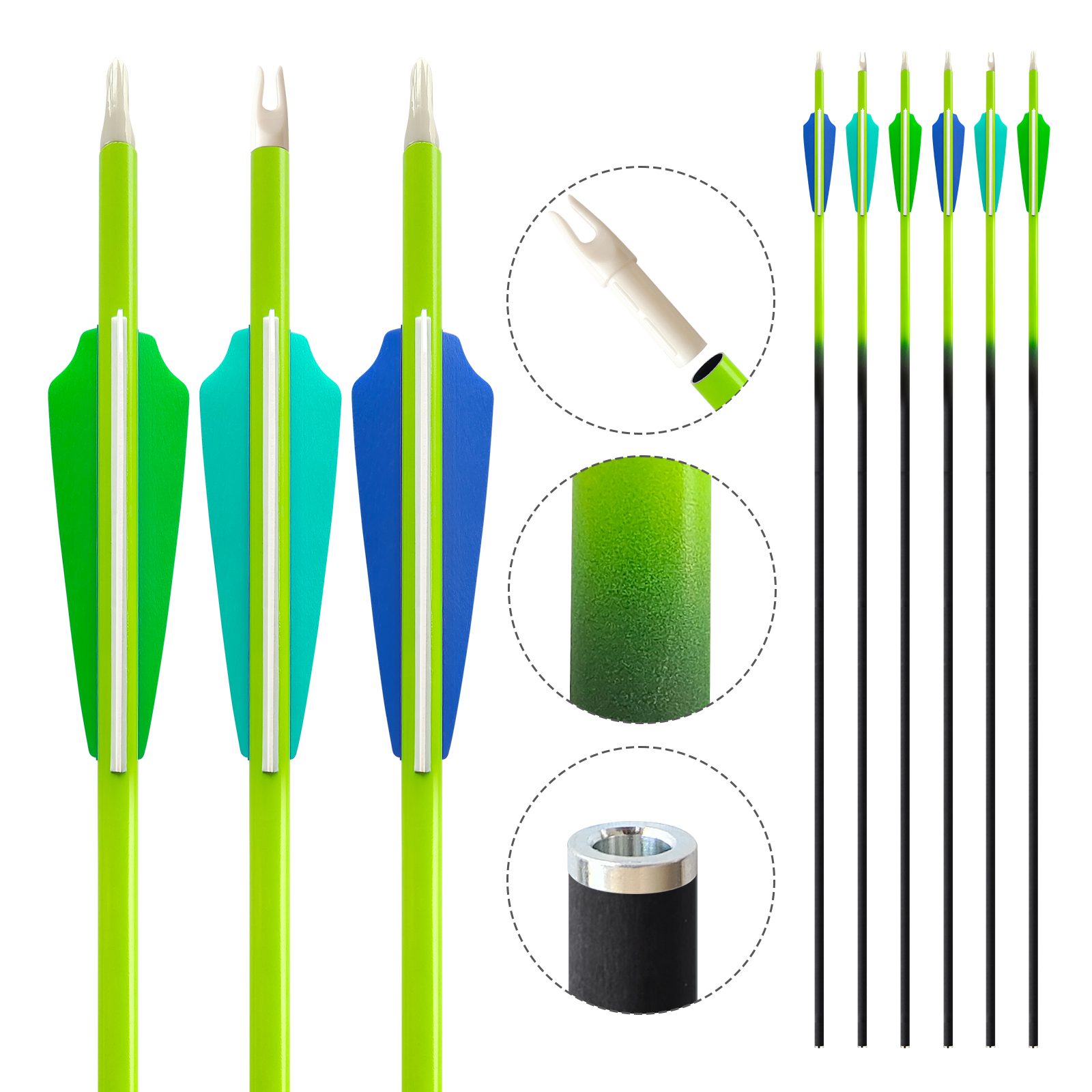 Carbon Fiber Target Archery Arrows - 6.2mm Gradation Shaft, 31 Inch Length, Ideal for Reccurve/Compound Bows with Various Spines (12-Pack)