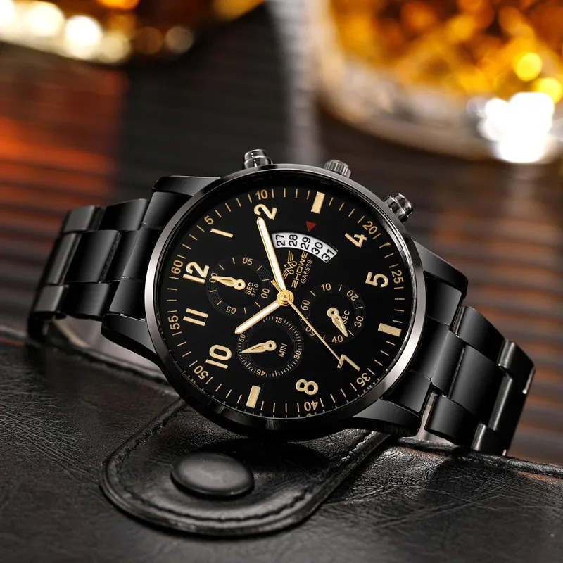 1PC Mens Watch Fashion Business Calendar Mens Steel Belt Watch Mens Christmas Valentines Day Gift 250901