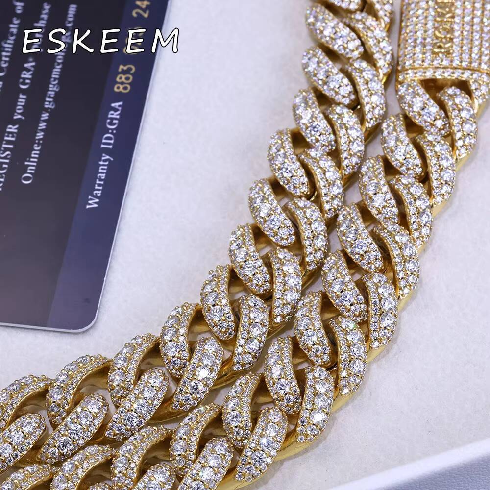 Hip Hop Jewelry 15mm Three Row Diamond Cuban Link Chain Personalized Custom 925 Silver Moissanite Cuban Necklace for Women
