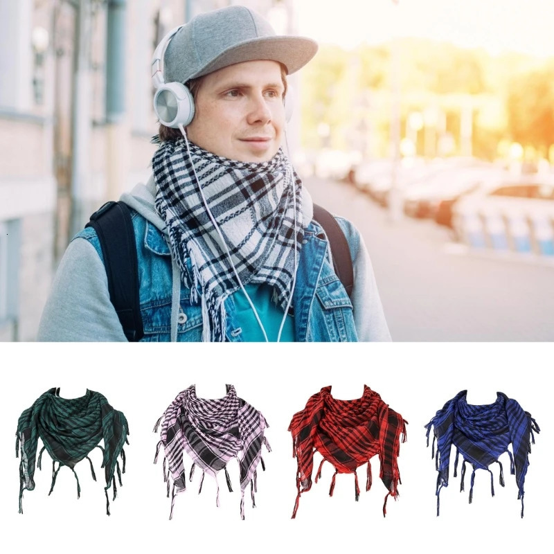 Stylish Shemagh Scarf Fringed Checker Arab Shawl for Men Women Muslims Dustproof Headwrap Desert Neckscarf 250901