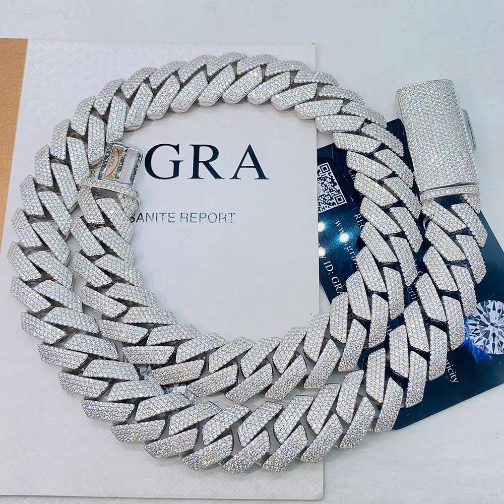 925 Silver Moissanite Mens Necklace 18mm CrossBorder Europe United States 4Row Essential HipHop Trend Personality Collarbone