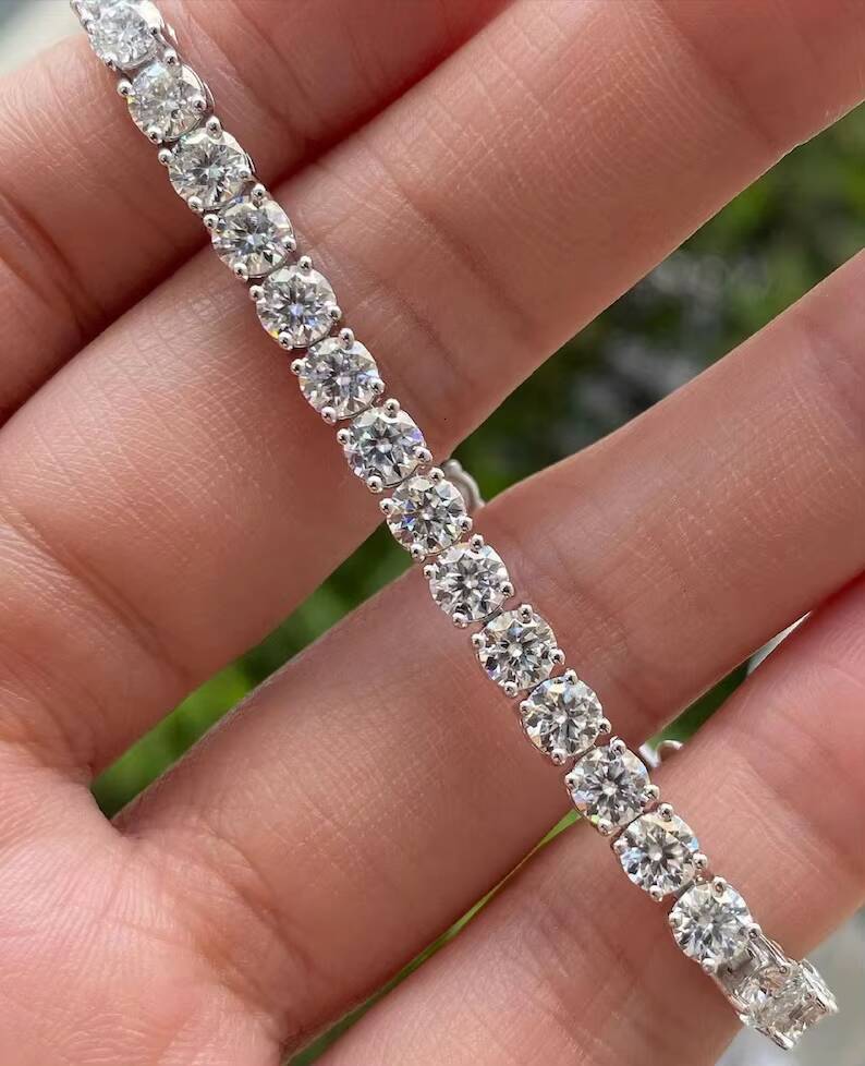 4 MM D E F Color Round Cut Lab Grown Diamonds Tennis Bracelets VS Clarity Beautiful Sterling Silver Bracelets Wedding Gift Her