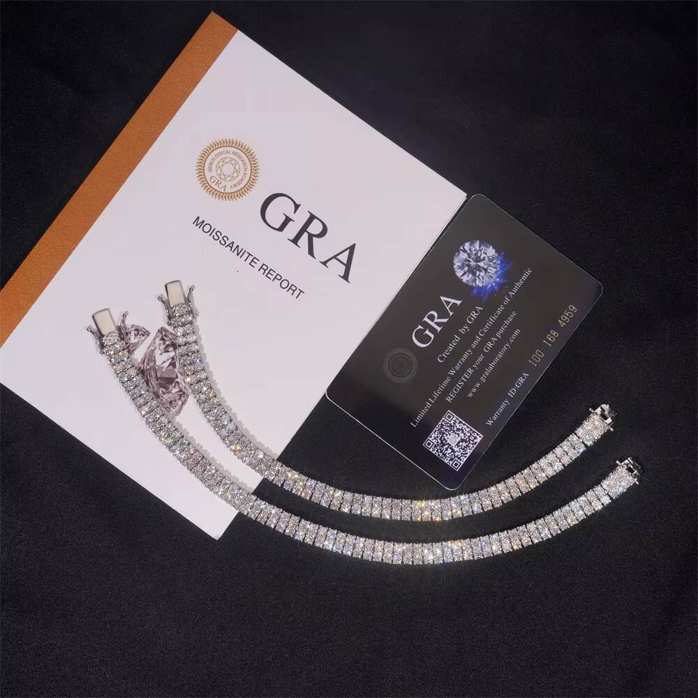 Hot Sale 925 Silver Tennis Chain Bracelet High Jewelry with Two Row Moissanite Diamond Tester Verified
