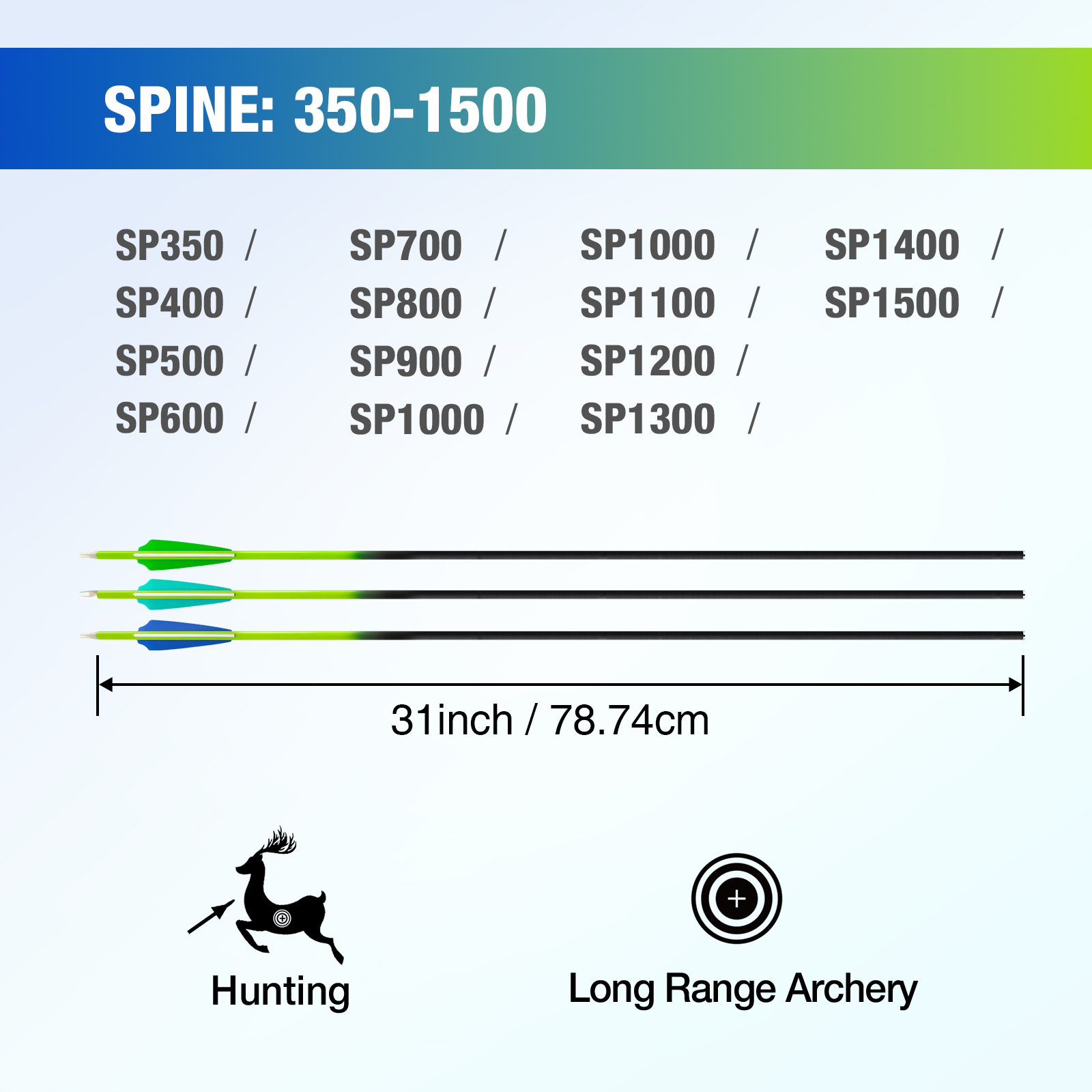 Carbon Fiber Target Archery Arrows - 6.2mm Gradation Shaft, 31 Inch Length, Ideal for Reccurve/Compound Bows with Various Spines (12-Pack)